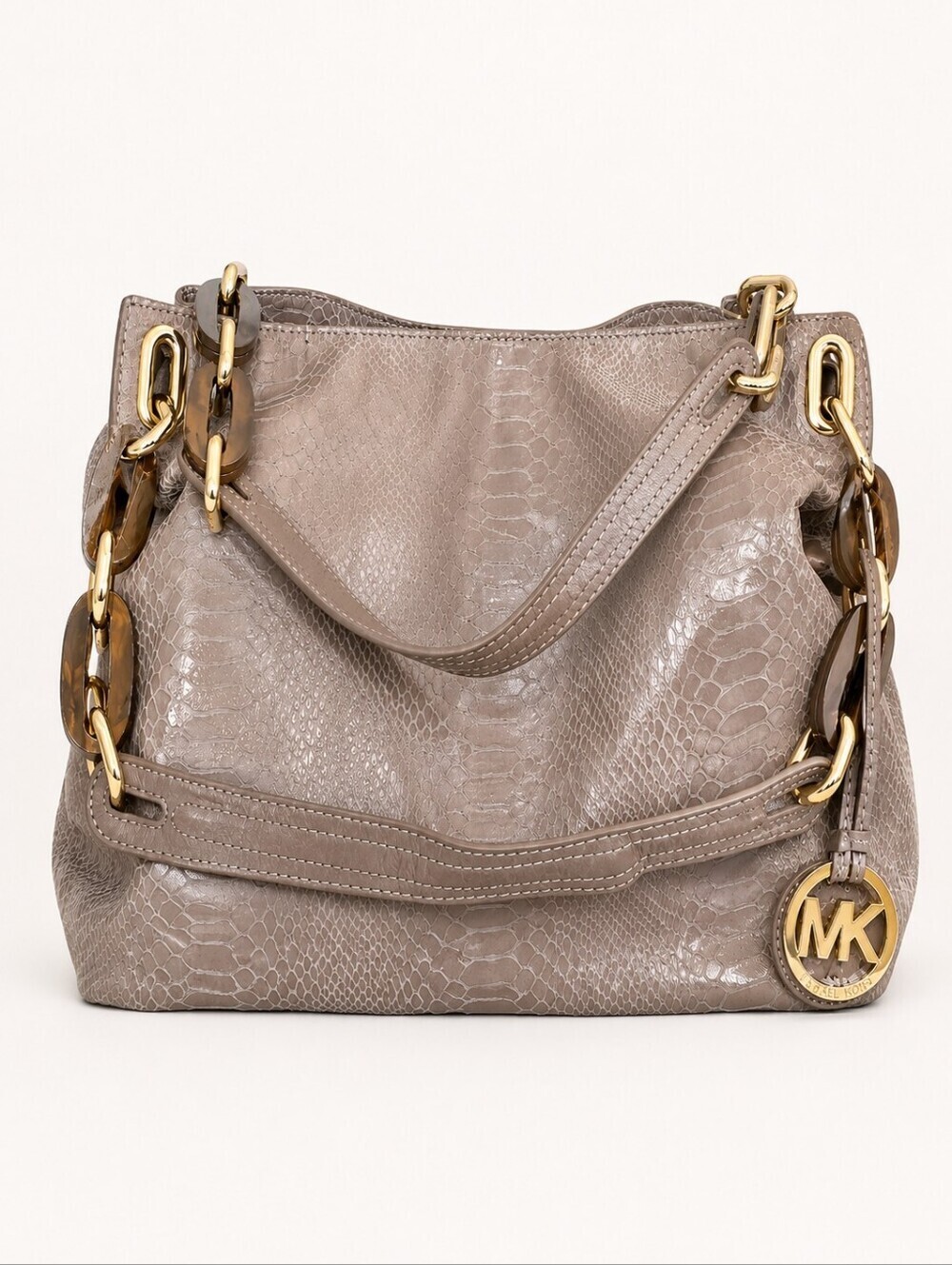 Vtg MICHAEL KORS 1990s Tan Snakeskin Slouchy Hobo Bag AP-1012